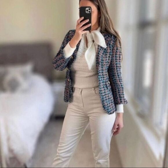 Zara NWT Bow Collar Knit Sweater White Cream Chunky Size S - Picture 2 of 15